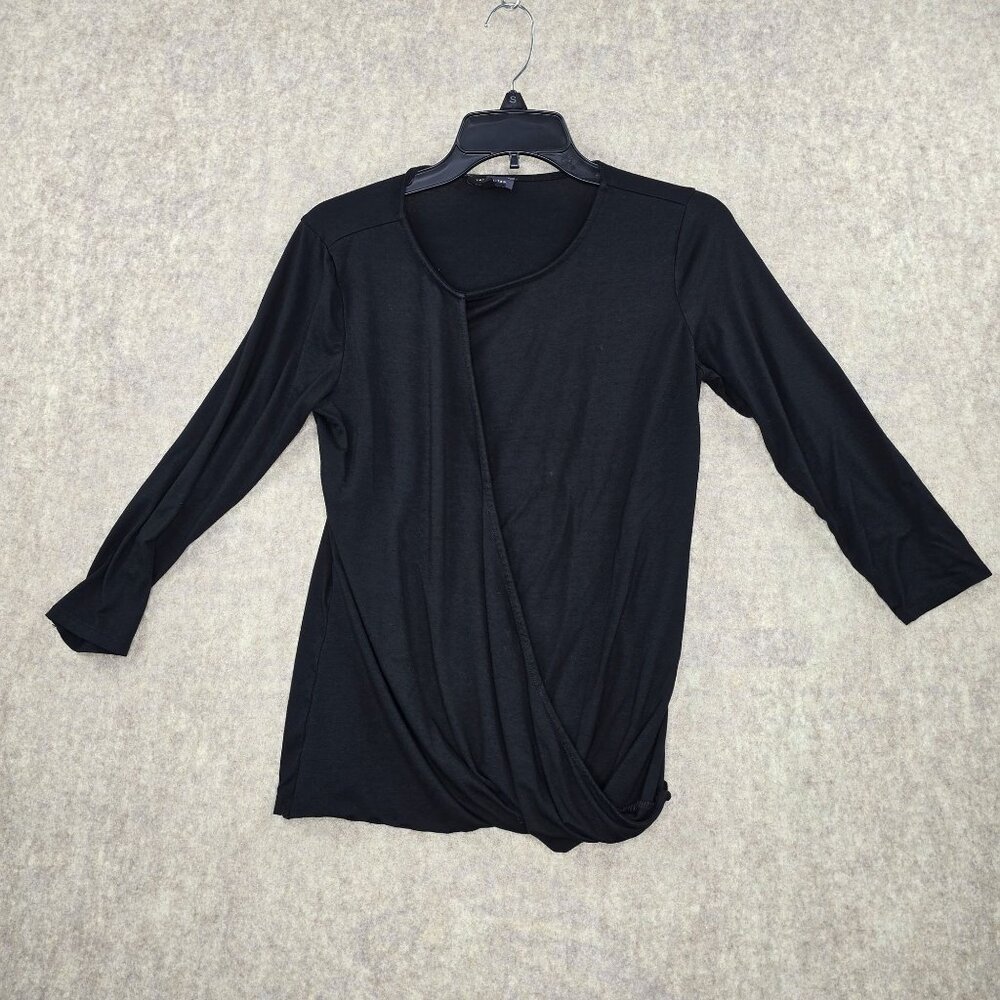 The Limited Womens 3/4 Sleeve Wrap Front Black Top Size S Rayon Blend Stretchy